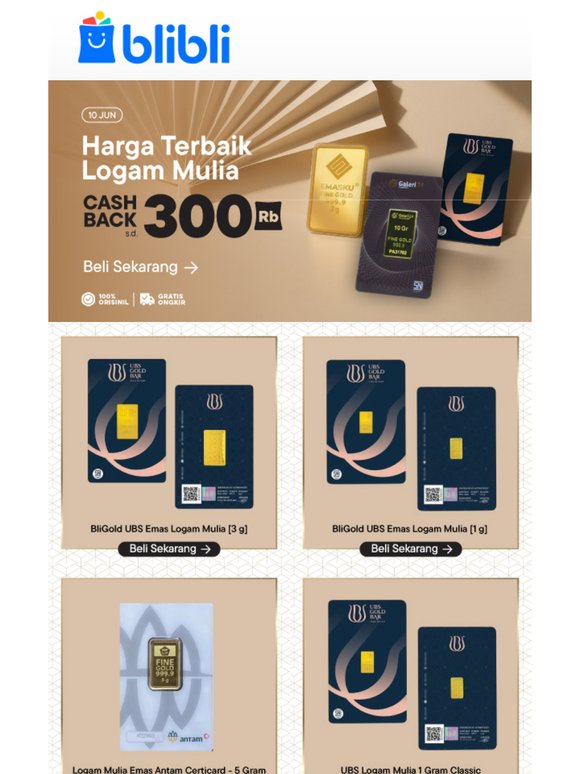 Beli Emas & Logam Mulia: Cashback s.d. 300 Ribu💎