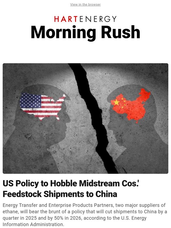 Morning Rush: US Policy to Hobble Feedstock Shipments to China; Phillips 66's Midstream Growth Despite Elliot Activism