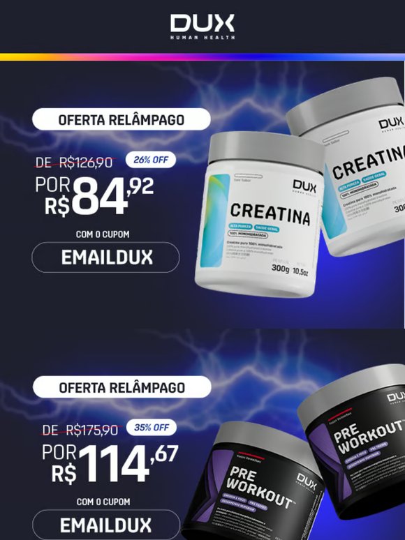 ⚡OFERTA RELÂMPAGO: Creatina, Pré-Workout e mais por tempo limitado!