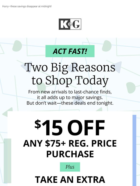 One Day Only: $15 Off $75 + 30% Off Clearance!
