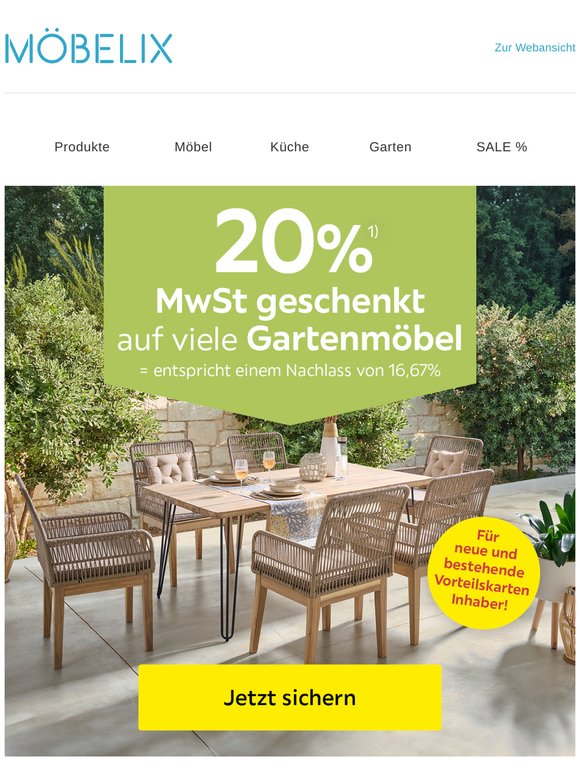 MWST auf viele Gartenmöbel sparen! ☀️