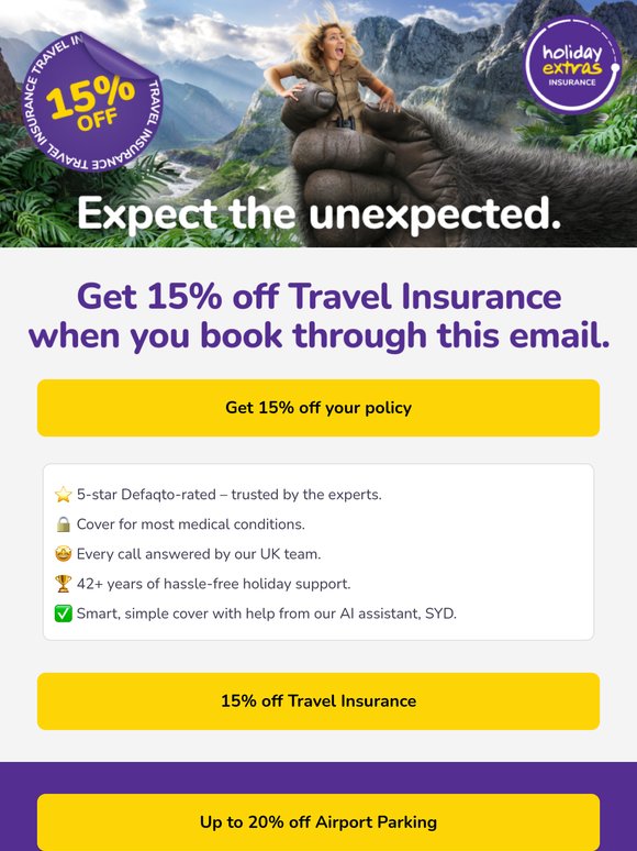 Get 15% off travel insurance when you book today 🌍