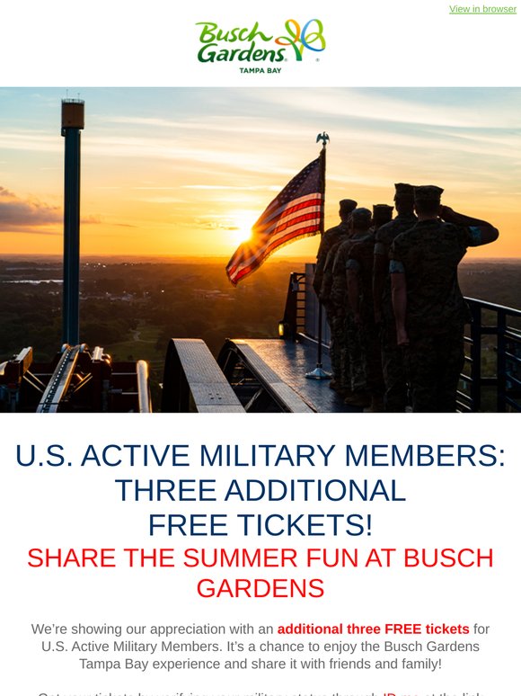 We Salute You | Free Tickets for Active Military Members