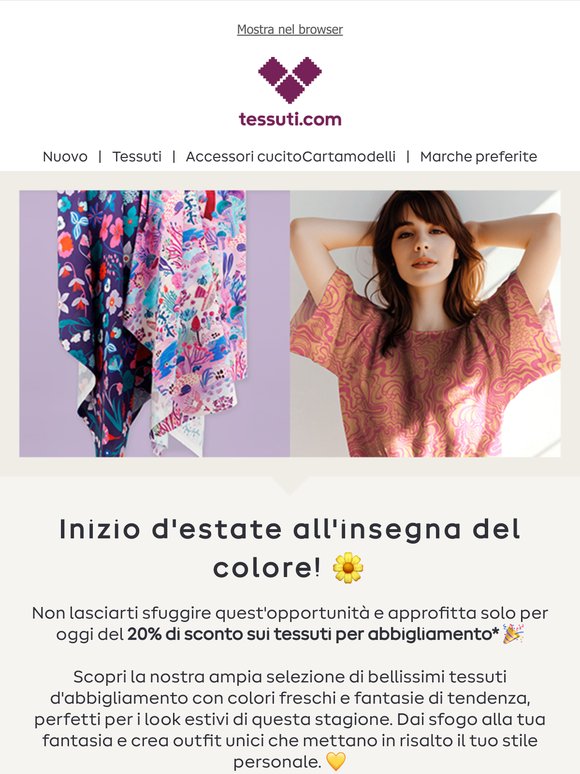 Solo per oggi: -20% sui tessuti per abbigliamento
