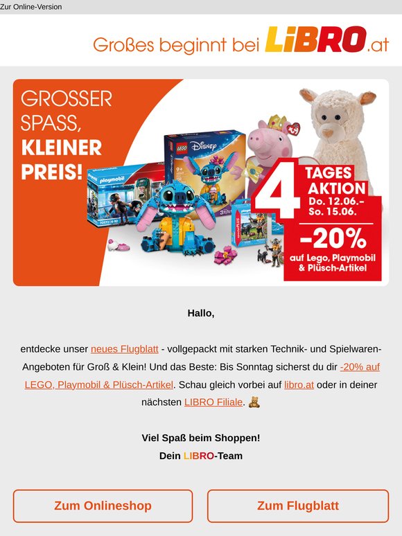 Bis Sonntag: -20% auf LEGO, Playmobil & Plüsch-Artikel 🧸