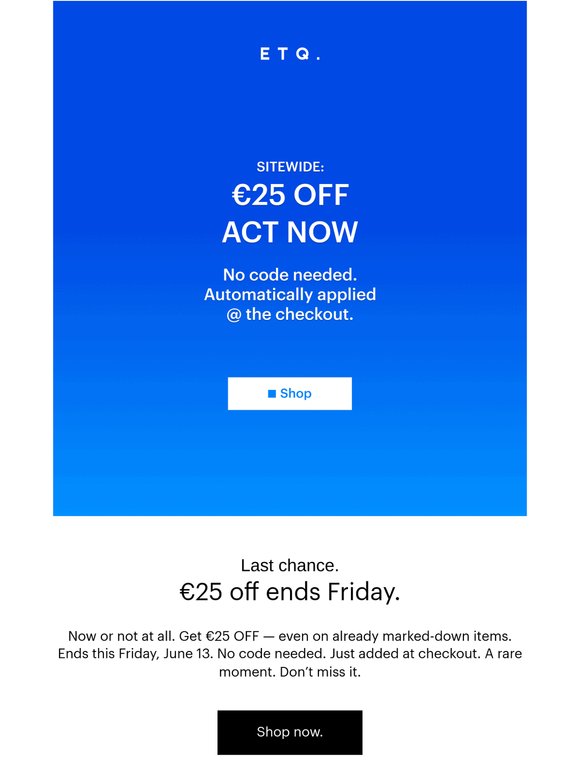 LAST CHANCE: €25 Off.
