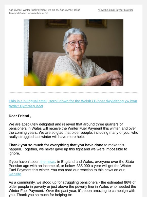 Age Cymru: Winter Fuel Payment: we did it!  / Age Cymru: fe wnaethon ni fe!