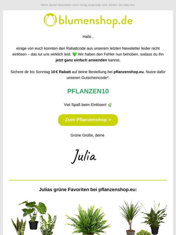Jetzt aber wirklich: 10 € Rabatt bei pflanzenshop.eu, ! 🌿