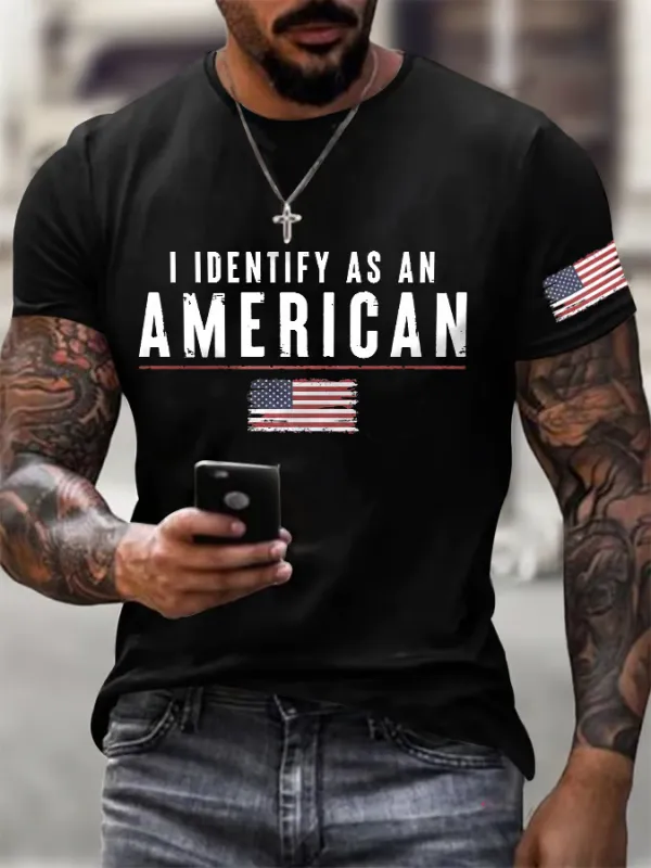 Image of Men's I Identify As An American Printed Round Neck T-Shirt