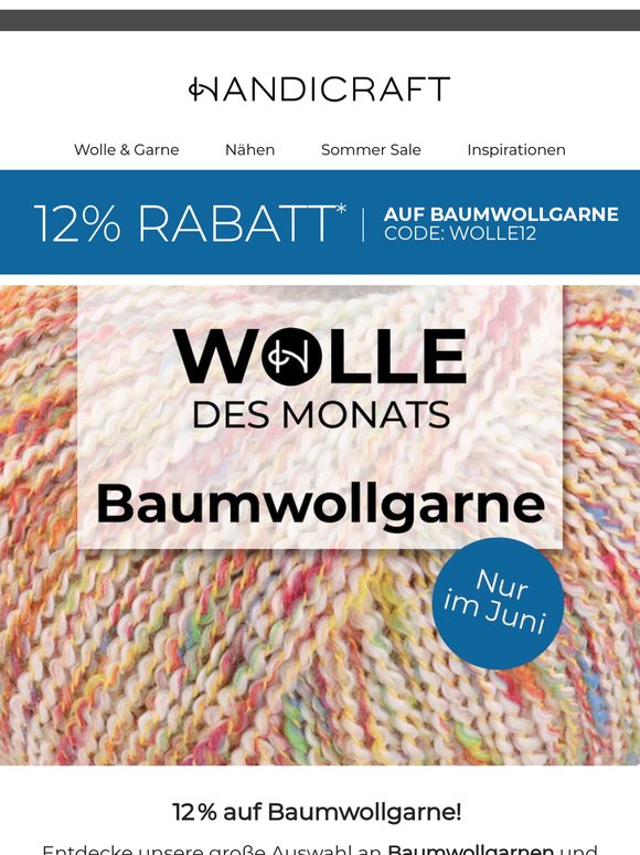 🧶 12 % Rabatt auf Baumwollgarne – nur im Juni!