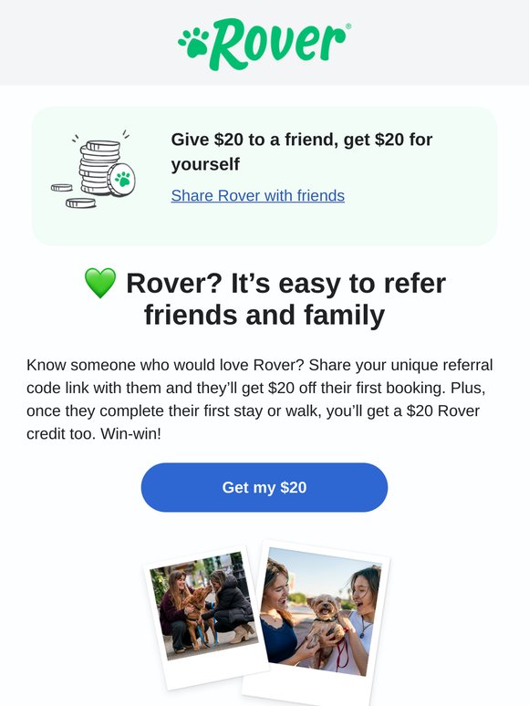 Get your $20 to spend on Rover 💵 🐶