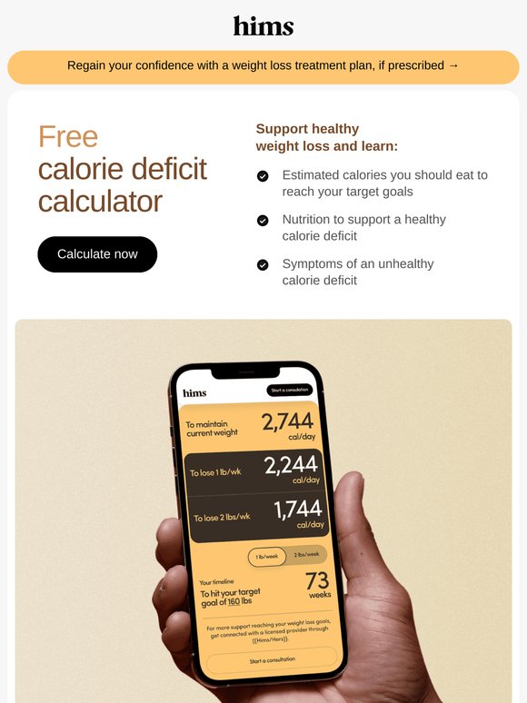 Hims: Use our free calorie deficit calculator | Milled