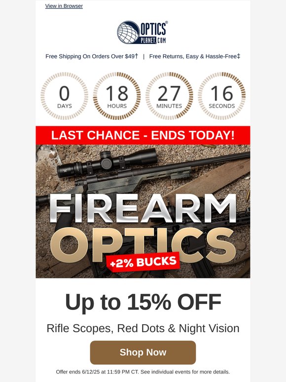 Last Chance: Up to 15% OFF Red Dots, Rifle Scopes & Night Vision