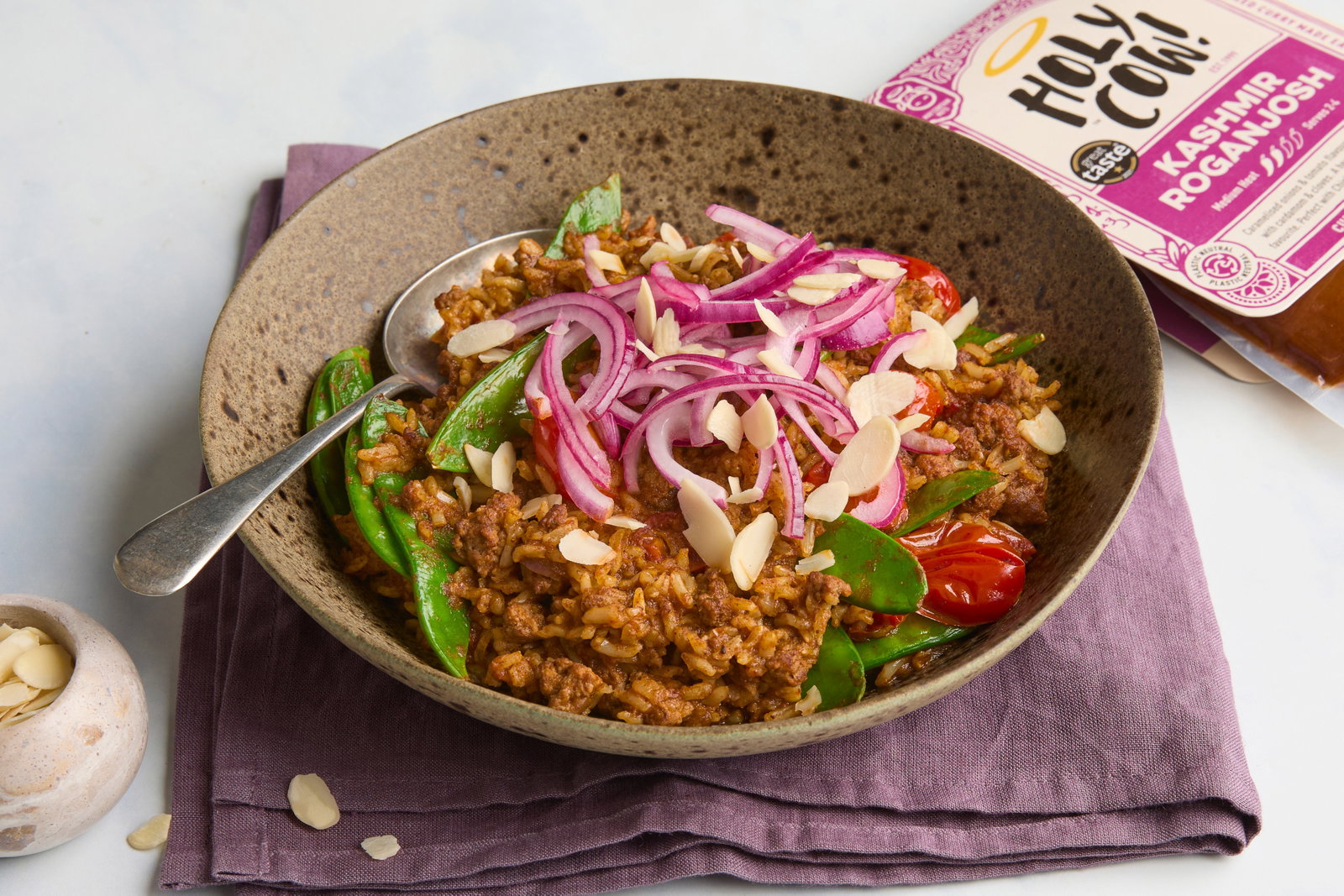 British Lamb Rogan Josh Khichdi Curry with Pickled Onion