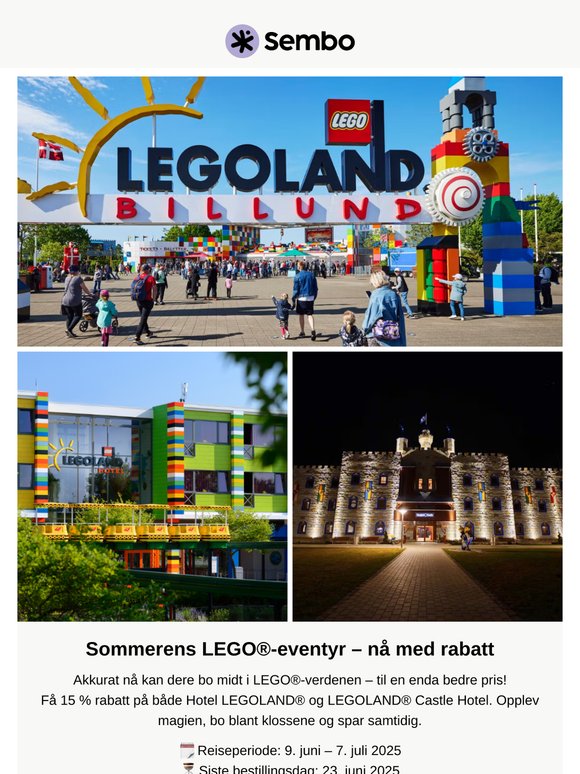 15 % rabatt på LEGOLAND®-hotell – bestill sommerens eventyr nå 🇩🇰