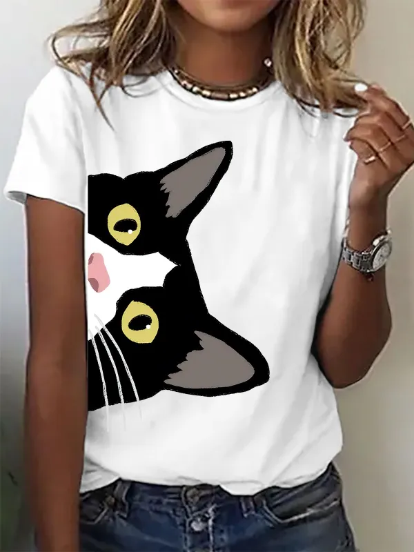 Image of Tuxedo Cat Is Watching You Cotton T-shirt