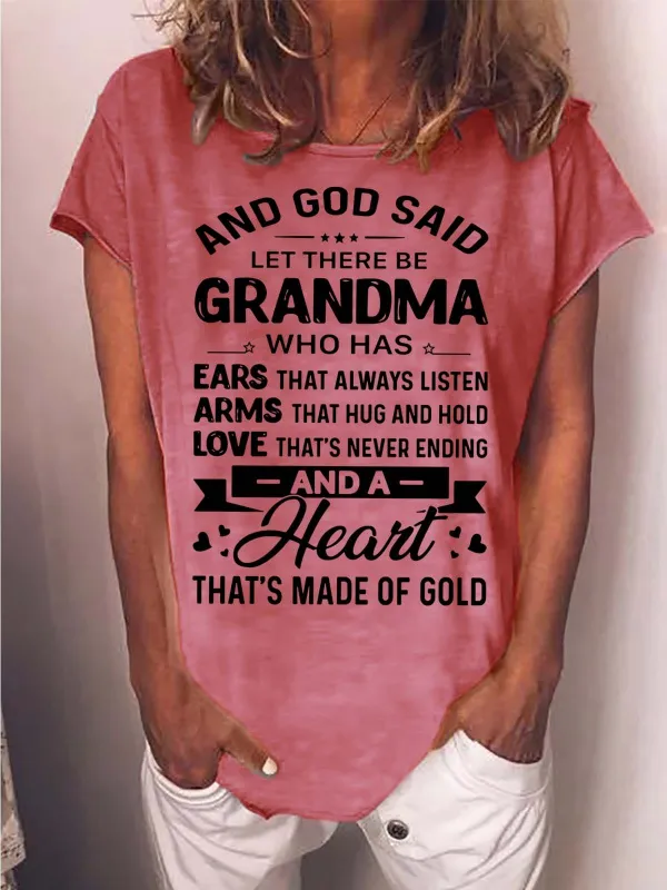 Image of Women’s God Said Let There Be Grandma Who Has Ears That Always Listen Crew Neck Casual T-Shirt