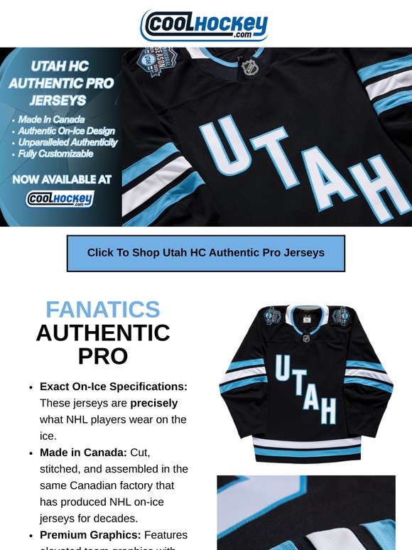 Utah HC Authentic Pro Jerseys Now Available! Rock Your Jersey EXACTLY Like The Pros