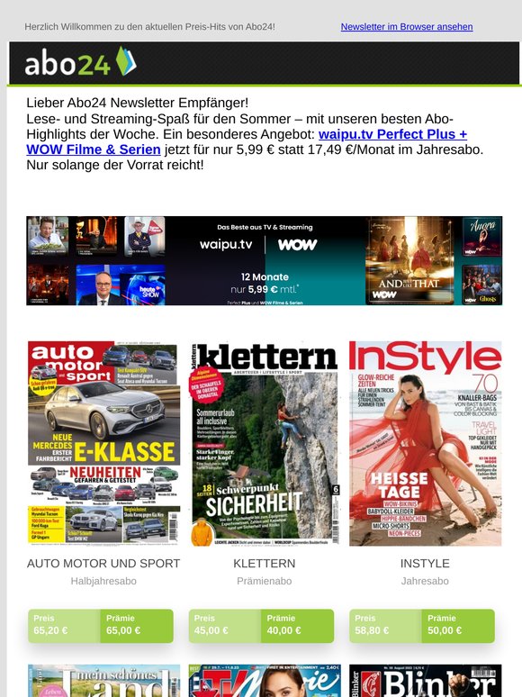 Top Angebote der Woche: 1 Jahr waipu.tv mit WOW Filme & Serien für 5,99 €/Monat