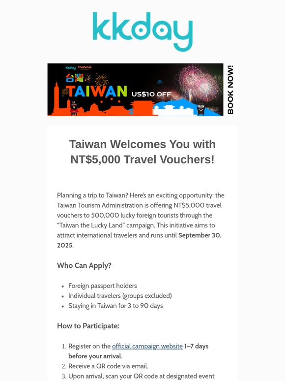 🎉 Taiwan’s NT$5,000 Travel Voucher for Tourists!