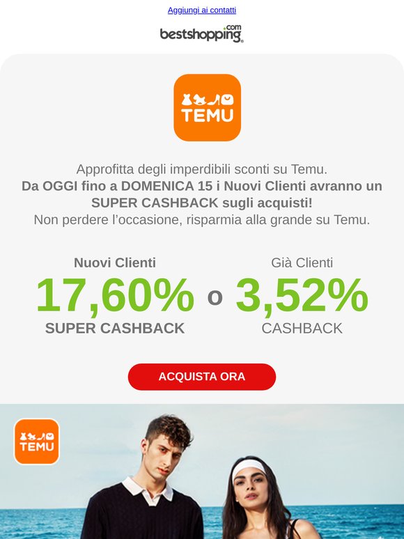 Solo da oggi a domenica grandi offerte su TEMU