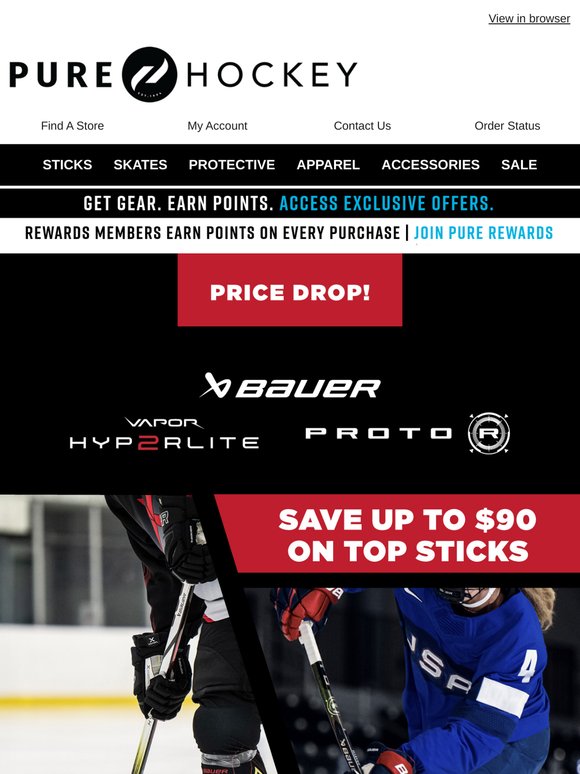 ⚠️Bauer Stick Savings Alert⚠️ Vapor HyperLite 2 & Proto-R Sticks Are Now Up To $90 Off