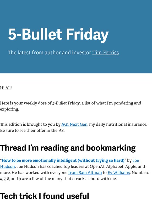 5-Bullet Friday — Tips from Sam Altman’s Coach, Eye Rejuvenation, Cellular Data Tricks, Tasty Coffee Dust, and More