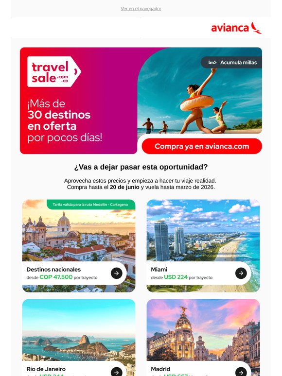 ¡Travel sale desde COP 47.500 por trayecto!