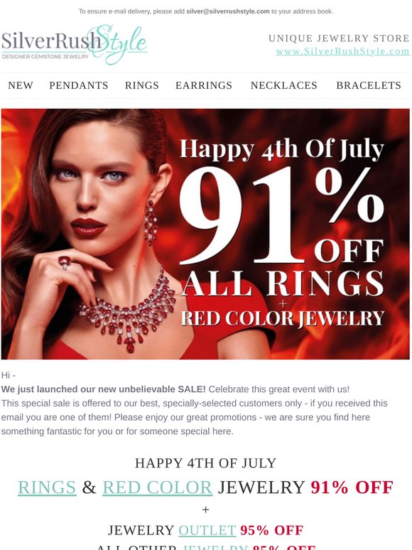 Happy 4th Of July - All 💎 Rings & Red Color Jewelry 91% Off
