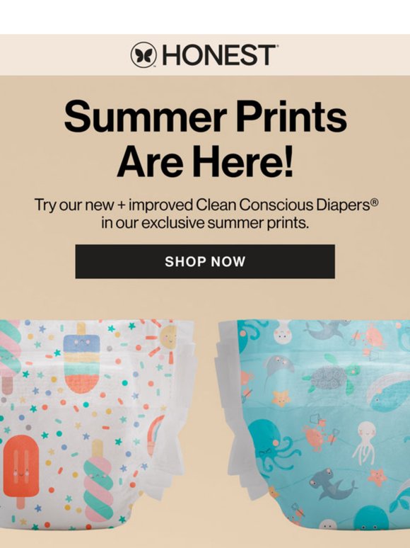 Try our new + improved diapers when you shop our exclusive summer prints!