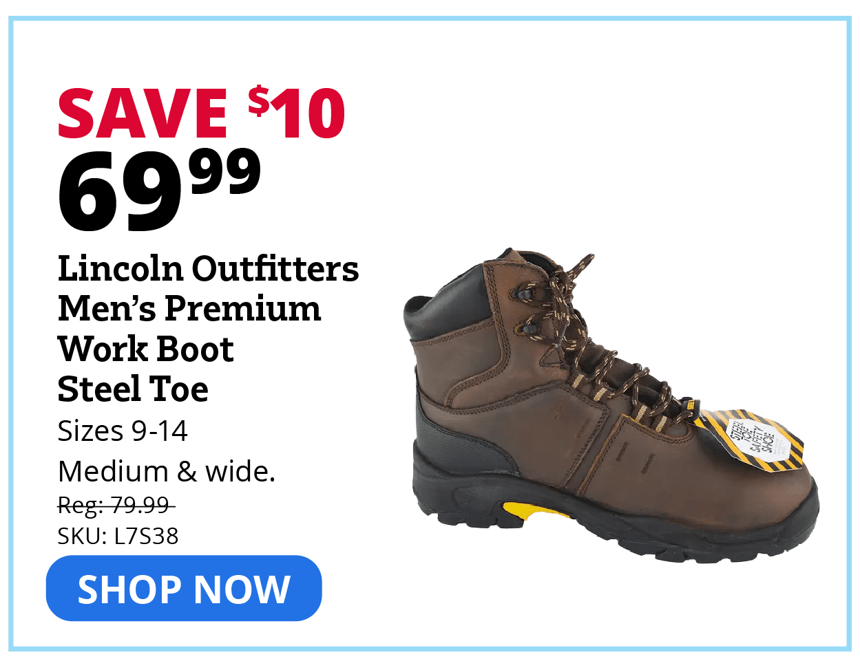 Lincoln Outfitters Men's Premium Work Boot Steel Toe Brown - L7S38W