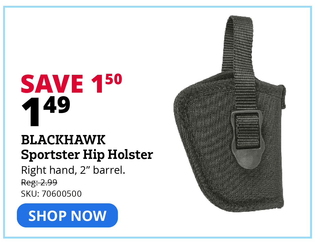 BLACKHAWK Sportster Hip Holster, Right Hand, 2" Barrel 5-Shot Revolver B990221BK