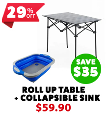 Aluminium Roll-Up Camping Table + Collapsible Sink
