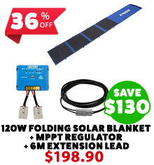 120W Folding Solar Blanket + MPPT Solar Regulator + 6m Extension Lead