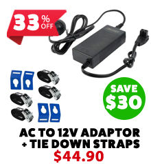 AC To 12V Fridge Adaptor + Fridge Tie Down Straps - (4 Pack)
