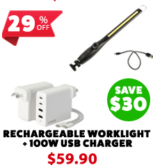 Rechargeable Lithium LED Worklight + 100W USB Charger