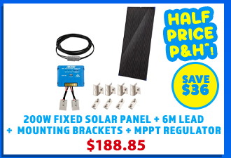 200W Fixed Solar Panel + 6m Extension Lead + Solar Panel Mounting Brackets + MPPT Solar Regulator