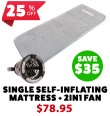 Self-Inflating Foam Mattress - Single + 2in1 LED Light & Fan