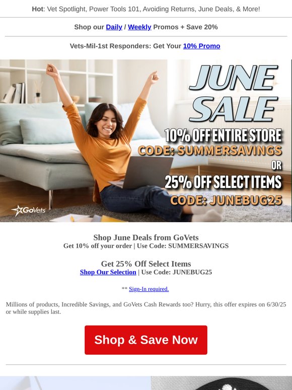 GoVets June Sale | Avoiding Returns | Veteran Spotlight | 10-25% | Free Shipping
