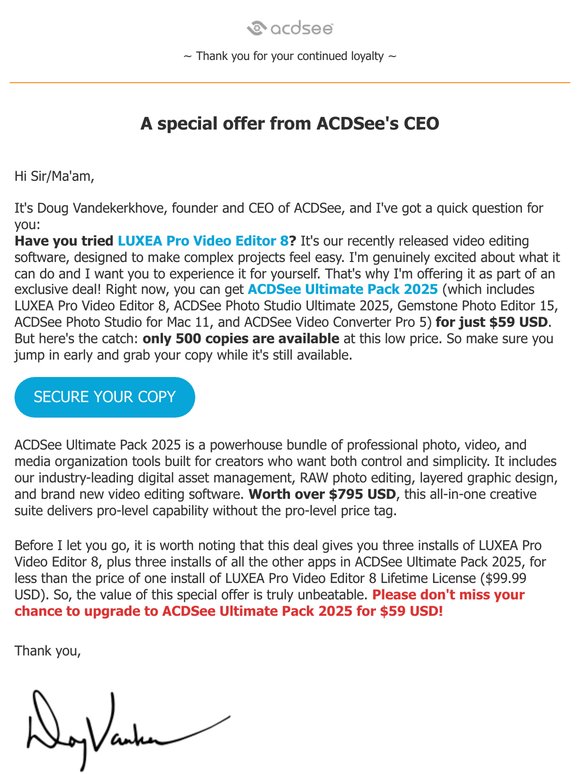 A special note from our CEO, Sir/Ma'am