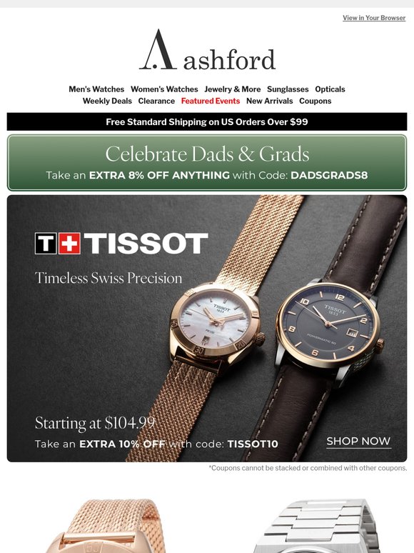 Tissot: Timeless Swiss Precision from $104.99 (even less with coupon!)