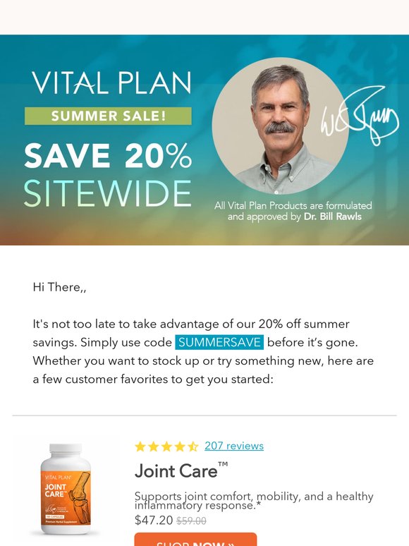 There’s still time to save 20% sitewide at Vital Plan