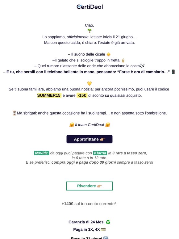 🧊Estate bollente, sconto rinfrescante 🧊 -15€