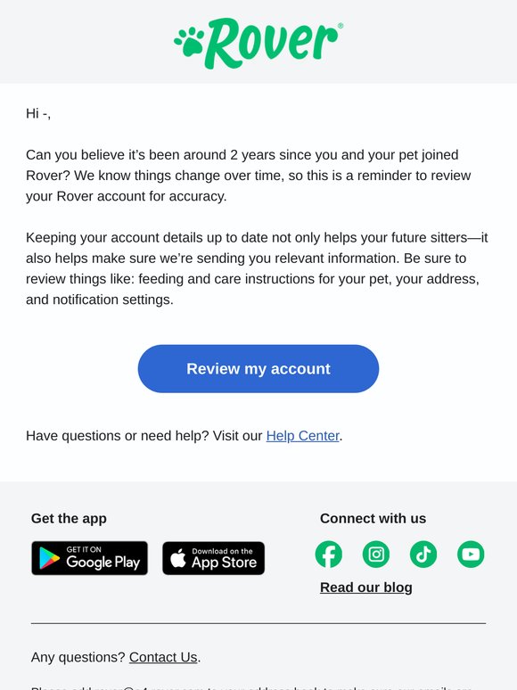 2-year account review time for you & your pet