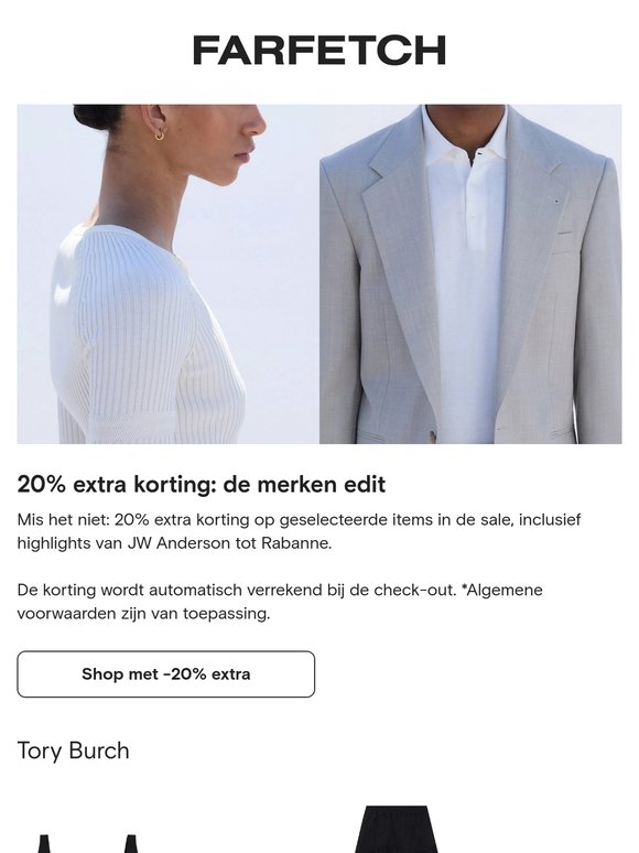 20% extra korting op Tory Burch en meer