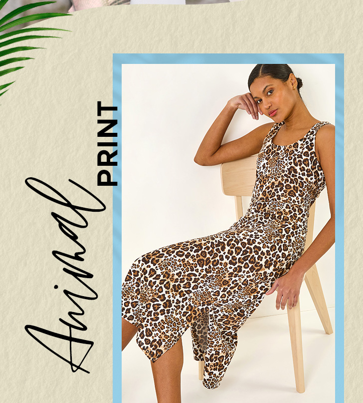 Tan Animal Print Strappy Midi Dress