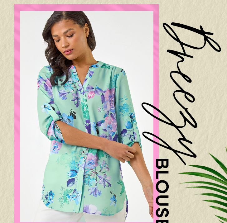 Light Blue Floral Print V-Neck Blouse