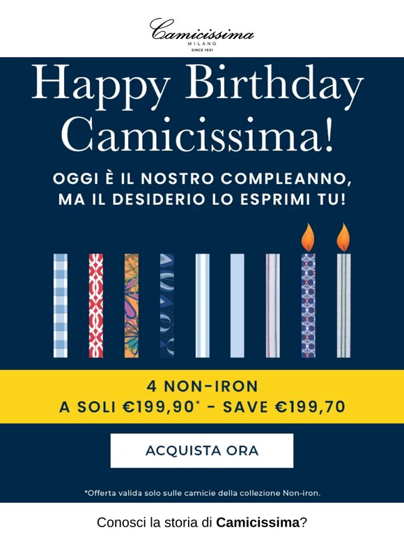 Festeggia con Camicissima! 4 Non Iron a soli 199,90€!