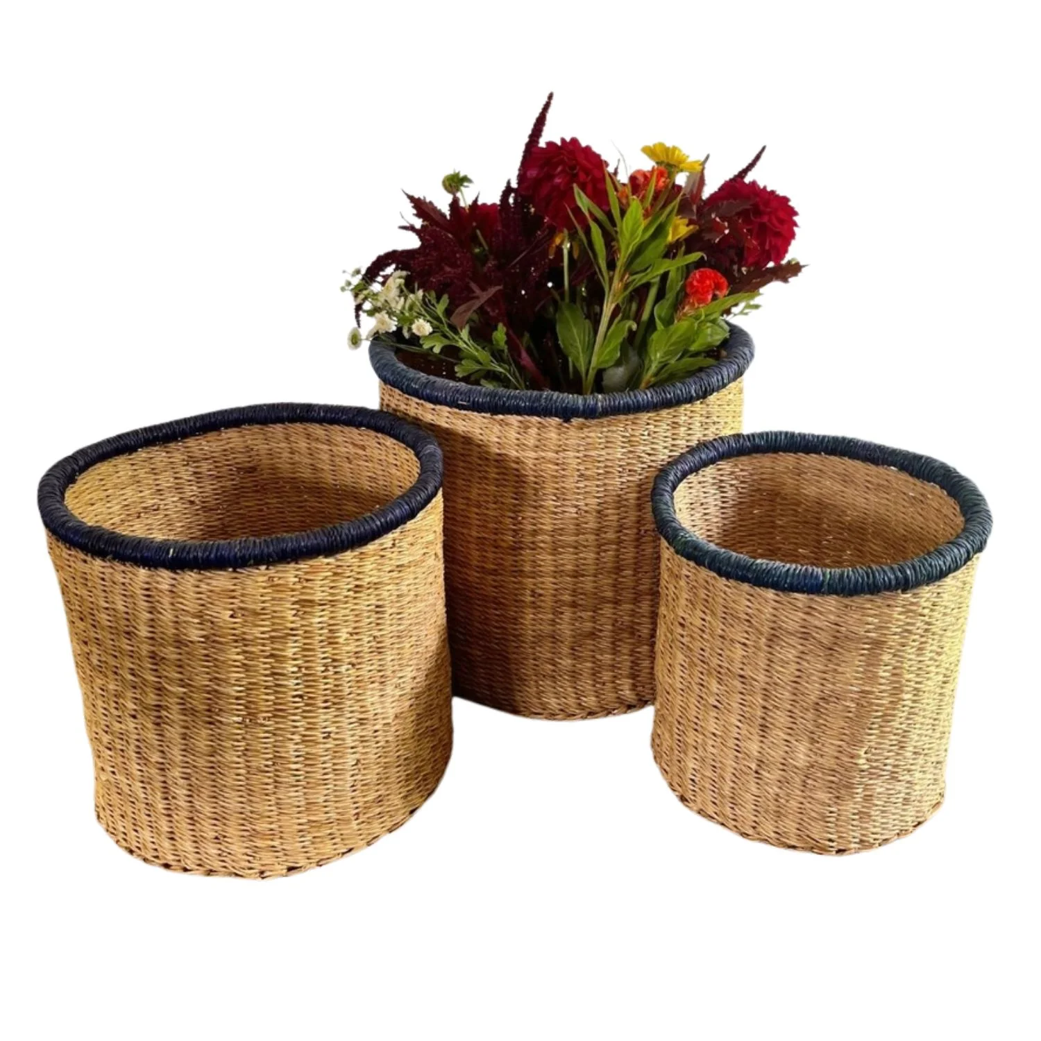 Image of Indigo Rim Artisan Basket Trio