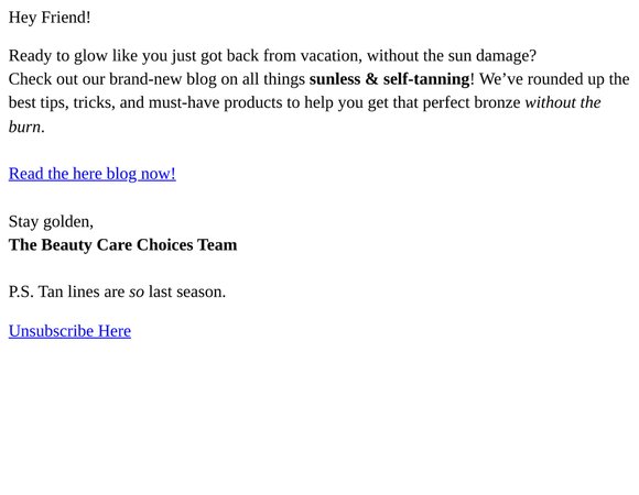 Say Hello to the Sunless Tanning Blog, Friend!
